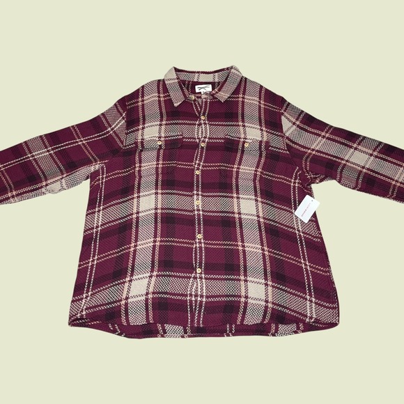 Lucky Brand Other - NEW Lucky Brand Men XXL Burgundy Plaid Flannel Textured Button Shirt Long Sleeve